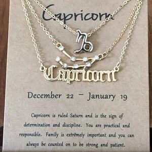 Capricorn Horoscope 3 Rose Gold Tone Stone Faux Zodiac Astrology Necklace New